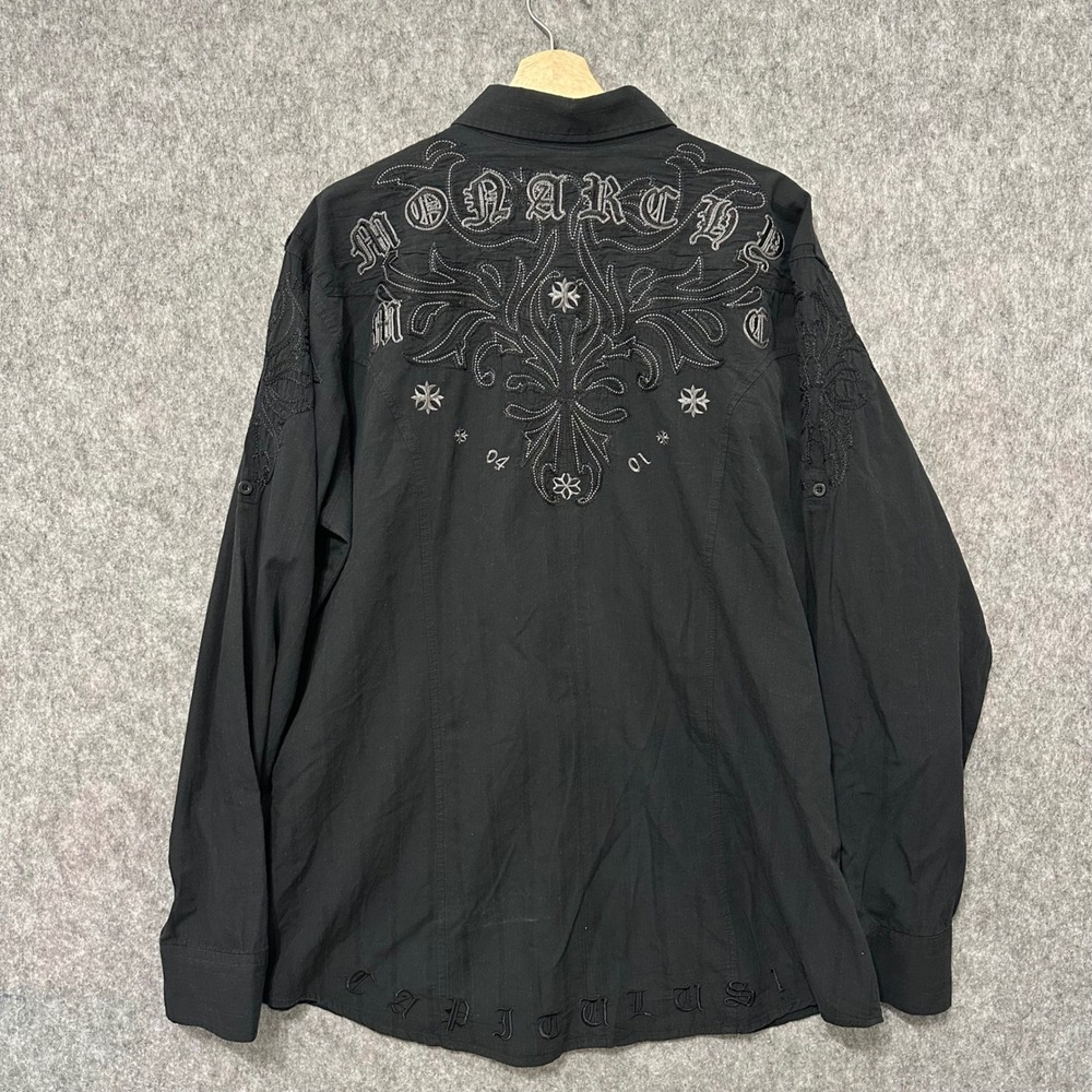 Monarchy Collection Mens Black Long Sleeve Embroidered Button Up Shirt 2XL